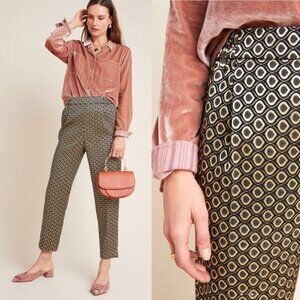 Anthropologie Larkin Jacquard Metallic Tapered Trousers Size S EUC